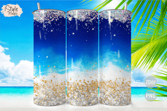 Beach Ocean Glitter 20oz Tumbler Wrap: A Sparkling Summer Design