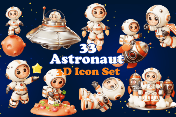 Cute Astronaut Illustration Set: 3D Cartoon Bundle for Creators