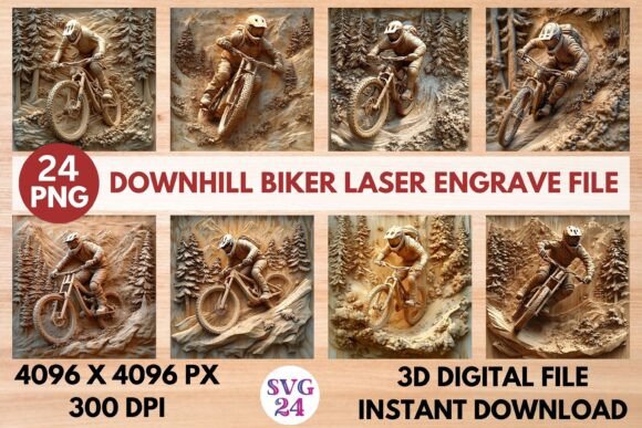 Downhill Biker Laser Engrave File: Premium 3D Design Asset