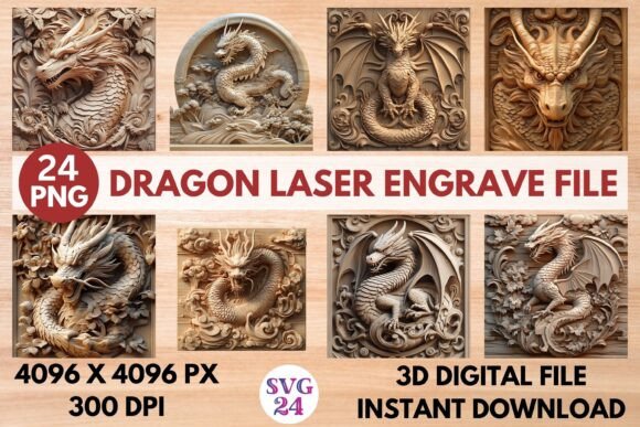Dragon Laser Engrave File: Stunning 3D Ready-to-Print Designs