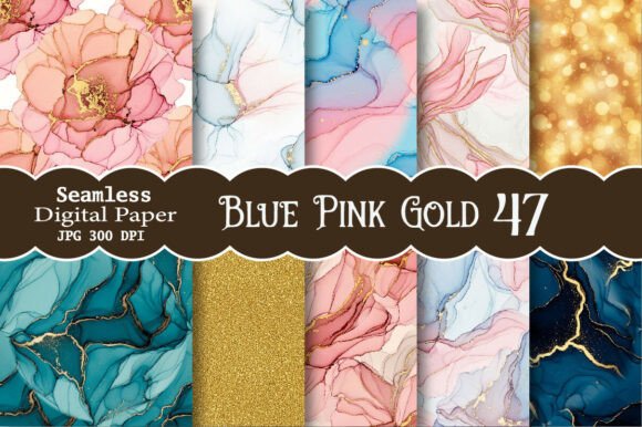 Elevate Your Designs with Blue Pink Gold Digital Paper