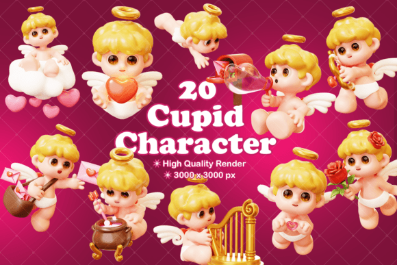 Enchanting Cupid, Angel Valentine & Love Concept Illustrations