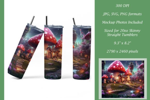Enchanting Toadstool Fairy Village Tumbler Wraps