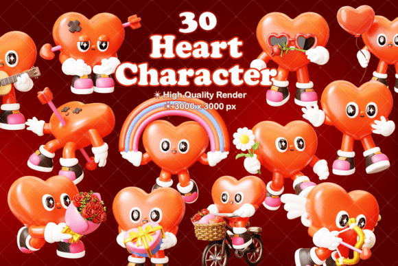 Heart Character: 30 Cute 3D Illustrations for Love Designs