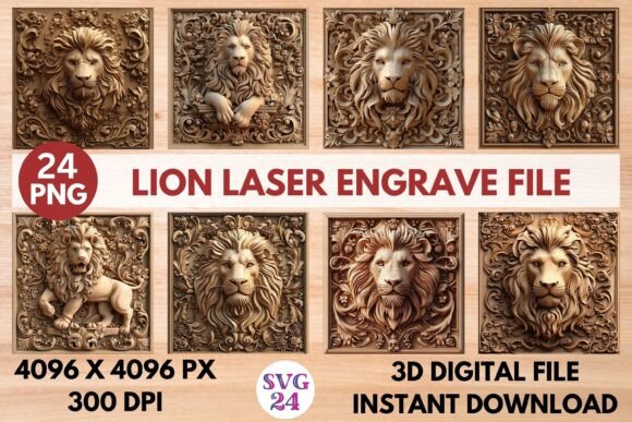 Lion Laser Engrave File: Stunning 3D Ready-to-Print Designs