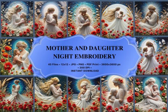Mother and Daughter Night Embroidery: A Luminous Design Collection