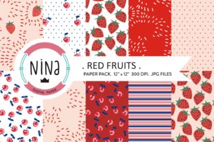 Red Fruit Digital Paper Pack: Fresh Strawberry Print Designs