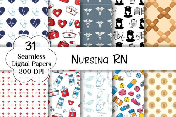 Seamless Nursing RN Digital Paper Bundle for Creative Designs