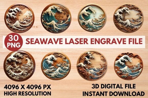 Seawave Laser Engrave File: Stunning 3D Ready-To-Print Designs