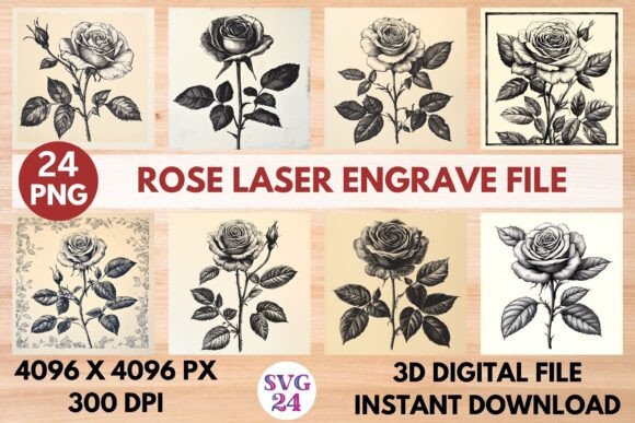 Stunning Rose Laser Engrave File: Your 3D Design Asset