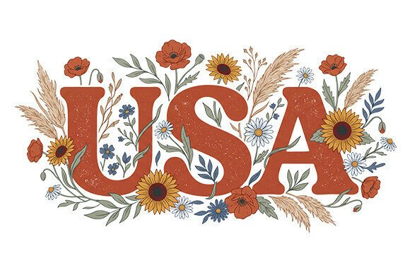 USA Boho Flowers PNG Transparent