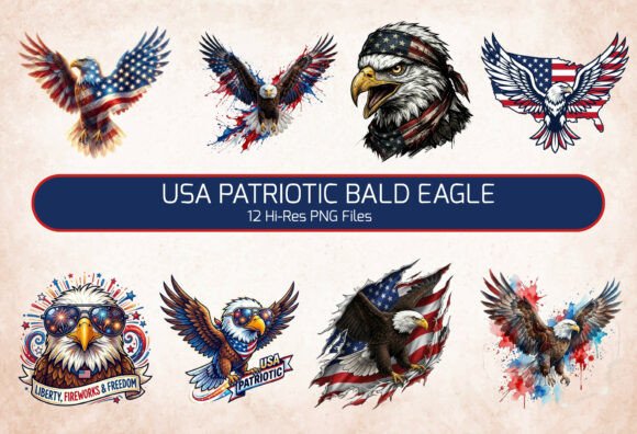 USA Patriotic Bald Eagle PNG Set