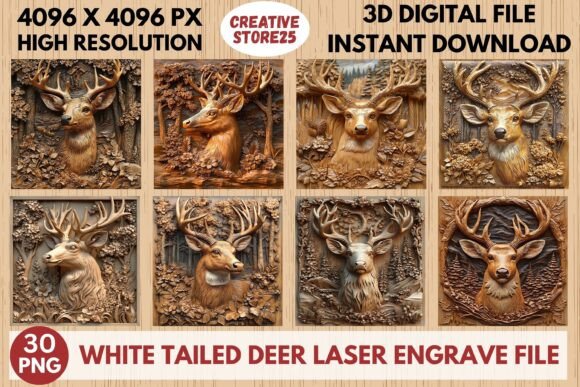 White Tailed Deer Laser Engrave File: A Detailed Design Asset